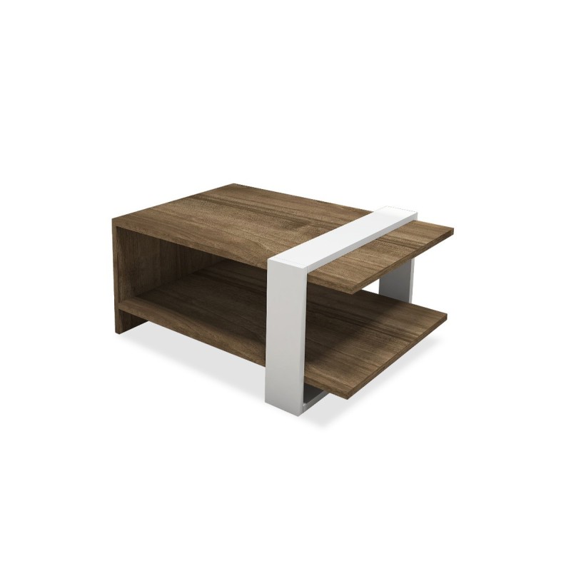 Table basse MILANO  couleur noyer-blanc 80x50x35 cm