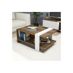 Table basse MILANO  couleur noyer-blanc 80x50x35 cm